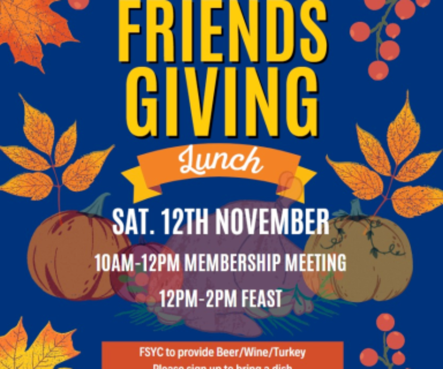 Four Seasons Yacht Club Friends Giving Flyer